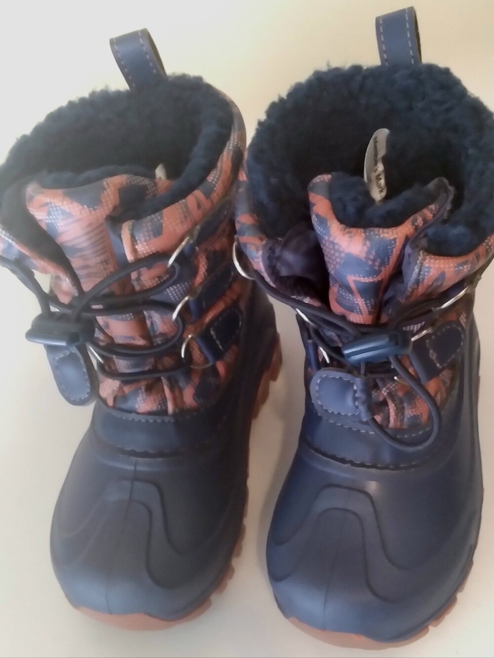 Kids Member's Mark Navy and Brown Insulated Winter Rain Boots with Plush Lining